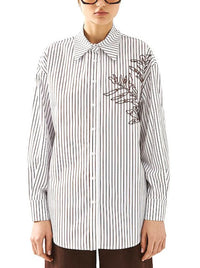 ACCESS STRIPED SHIRT W EMBROIDERY FLORAL DETAIL