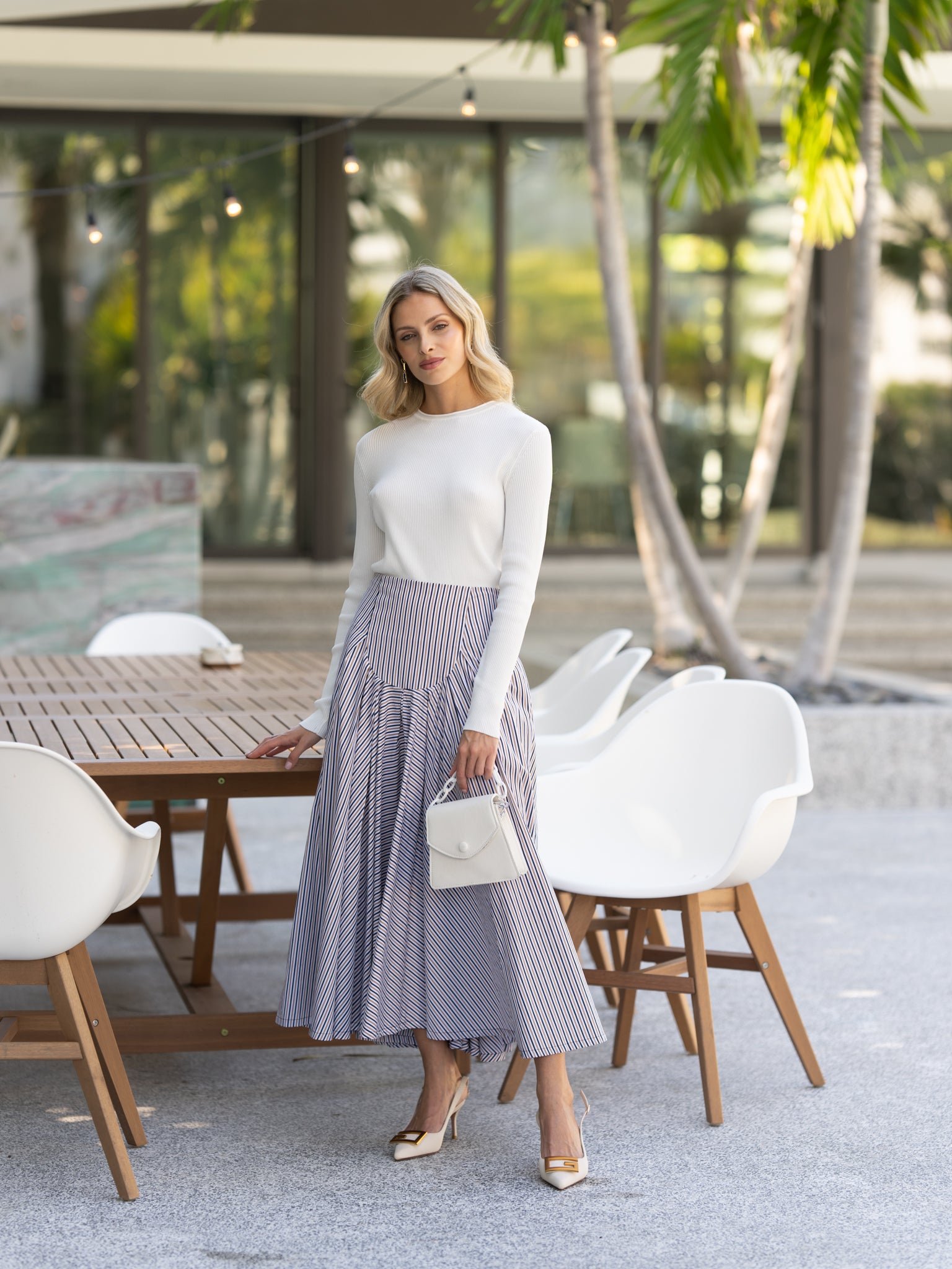 LEVEL CIRCLE PANEL STRIPED SKIRT