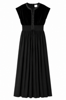 CLEA MIXED-MEDIA VELVET& FAUX LEATHER DRESS CORSET TIE