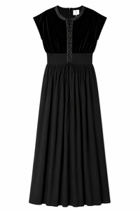 CLEA MIXED-MEDIA VELVET& FAUX LEATHER DRESS CORSET TIE