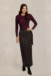 REVERIE & CO PLAID COLUMN SKIRT