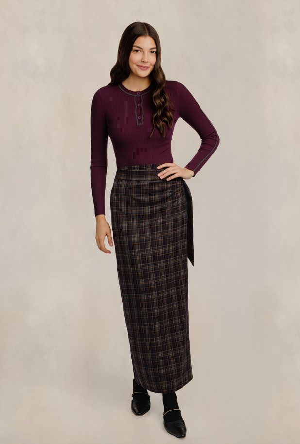 REVERIE & CO PLAID COLUMN SKIRT