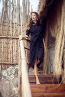 THIRD JERSEY DRAPED BELTED SHIRTDRESS