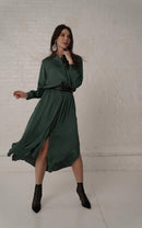 THIRD SILK MIDI BELTED DRESS