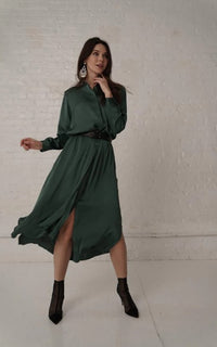 THIRD SILK MIDI BELTED DRESS