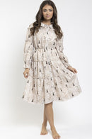 MILA BIRD PRINTED TIERED DRESS W COLLAR
