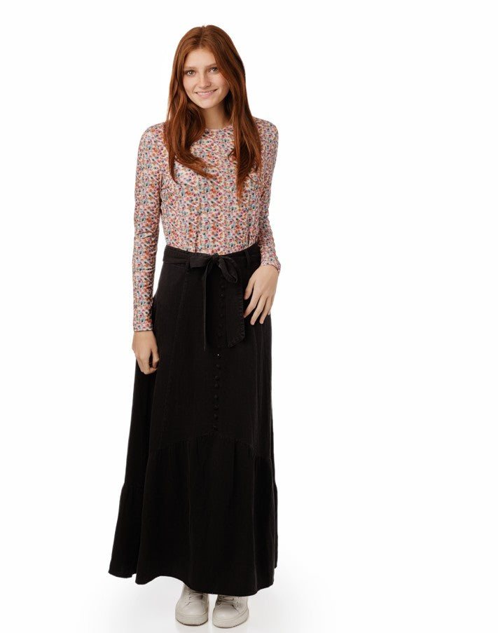 MADISON & PARK BELTED BUTTONDOWN DROP RUFFLE SKIRT