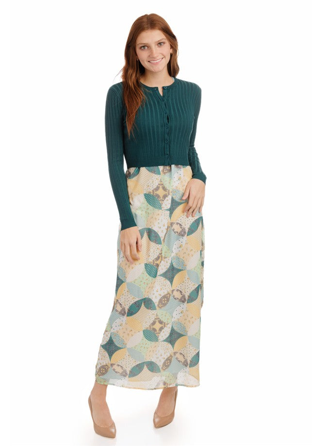 ENGLISH SET - KALEIDOSCOPE PRINTED JUMPER W KNIT CARDI