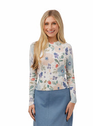 LA SIMONA LARGE FLOWER PRINTED CABLE KNIT TOP