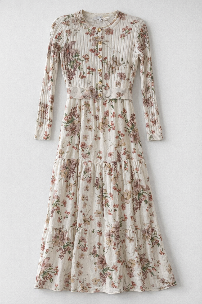 DONNA BELLA FLORAL PRINTED OVERLAY DRESS SET