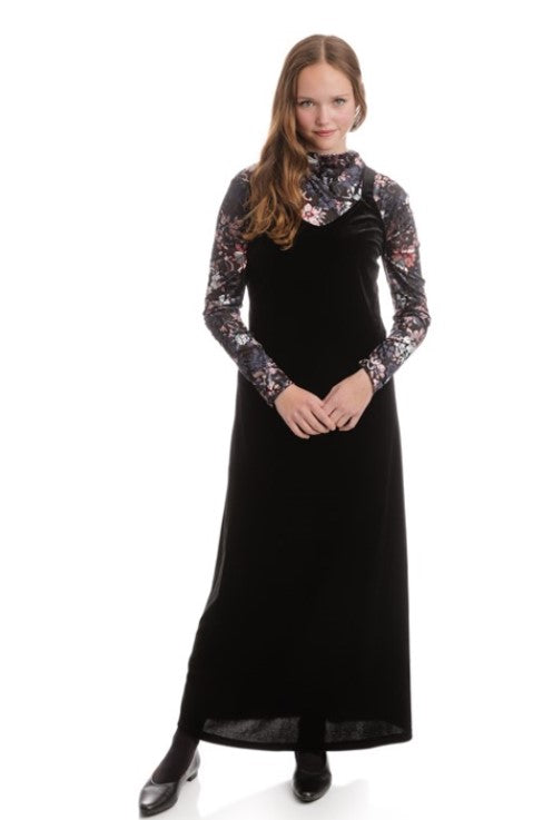 ENGLISH SET-VELVET JUMPER W BURNOUT FLORAL TOP