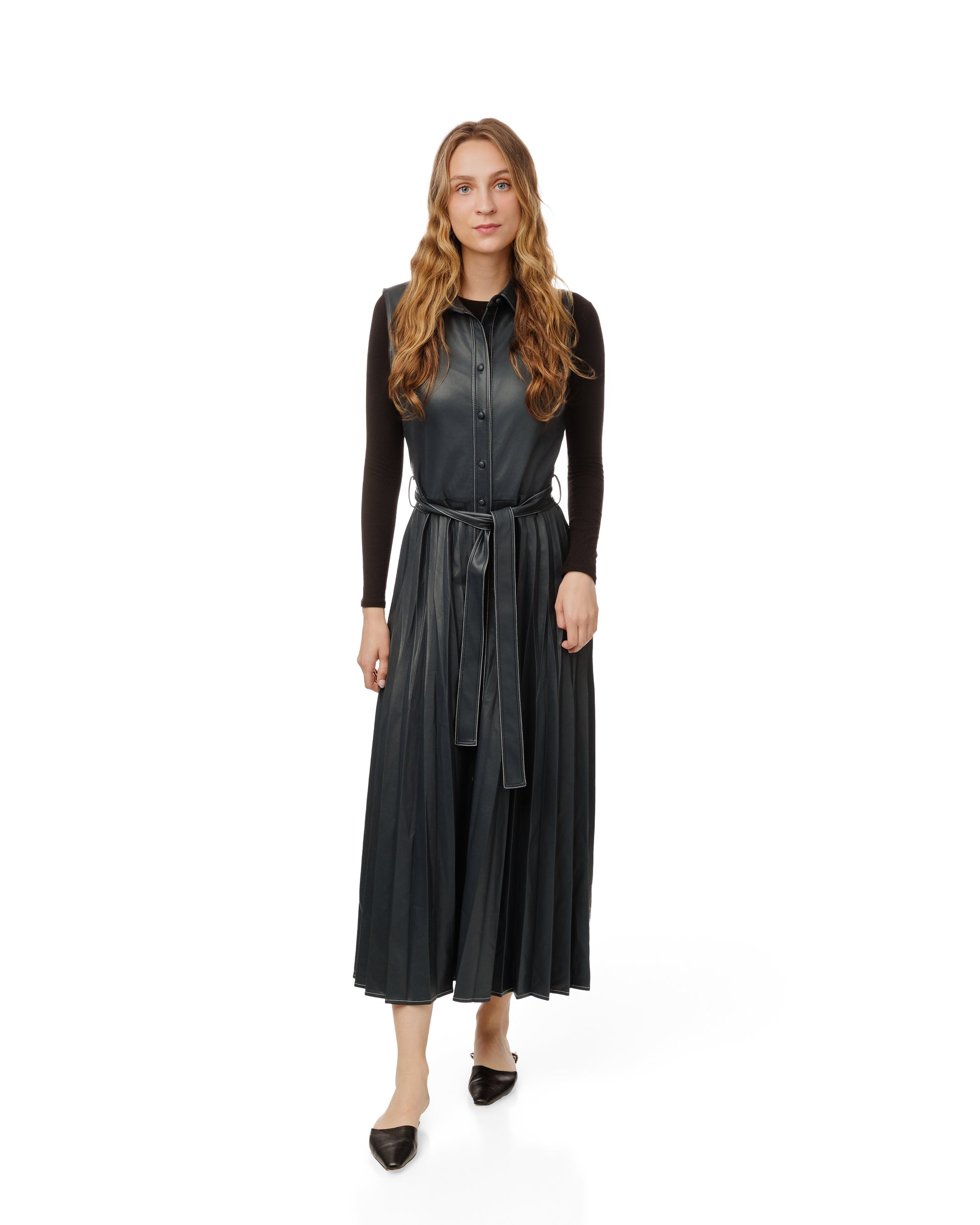 WEEKEND PLEATED LEATHER JUMPER