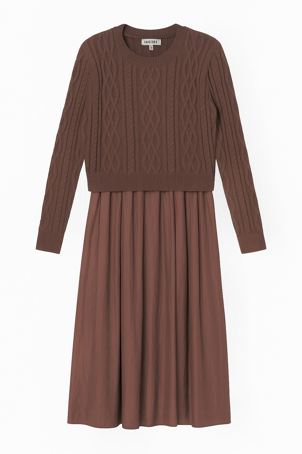 LINK + LUXE SET - LONG SLEEVE DRESS W CABLE SWEATER