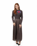 ENGLISH SILKY DRESS W ROSE DETAILED CABLE SWEATER