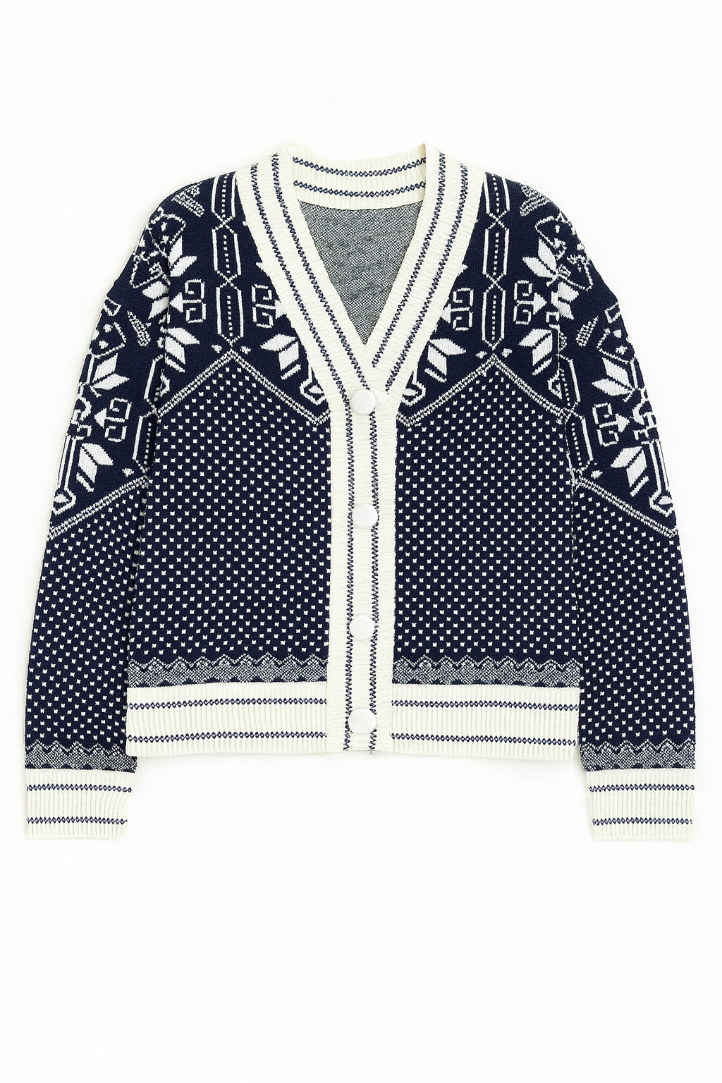 BEIGE WINTER PRINT KNIT CARDI