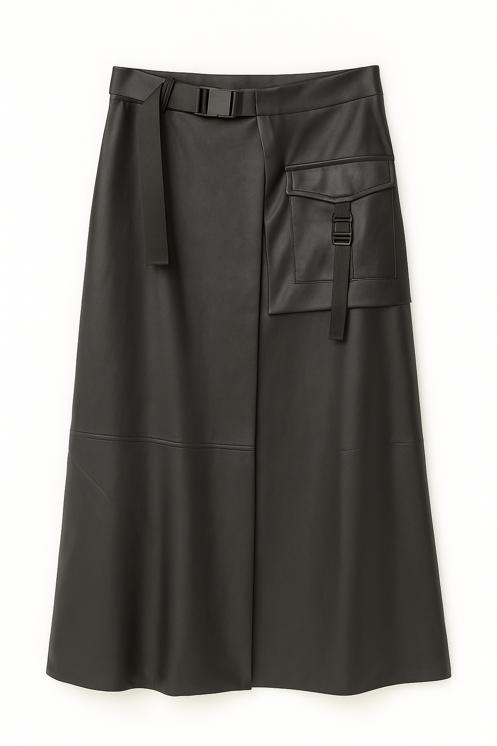 BEIGE BUCKLE LEATHER SKIRT