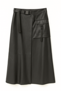 BEIGE BUCKLE LEATHER SKIRT