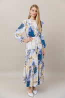 APPARALEL GEOMETRIC RUFFLE SHOULDER MAXI DRESS