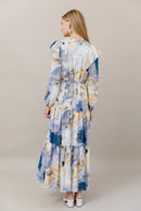 APPARALEL GEOMETRIC RUFFLE SHOULDER MAXI DRESS