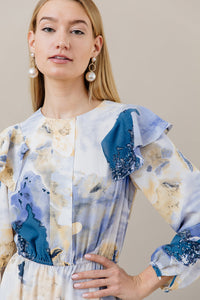 APPARALEL GEOMETRIC RUFFLE SHOULDER MAXI DRESS