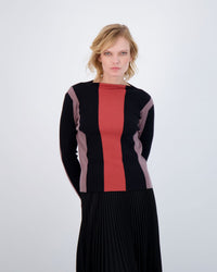 VIVA K COLORBLOCK RIBBED MOCK NECK SWEATER