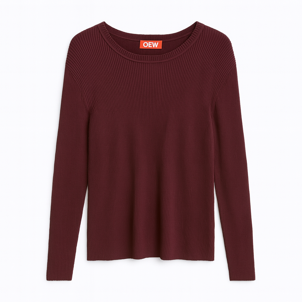 QEW RIBBED KNIT CREW NECK TOP