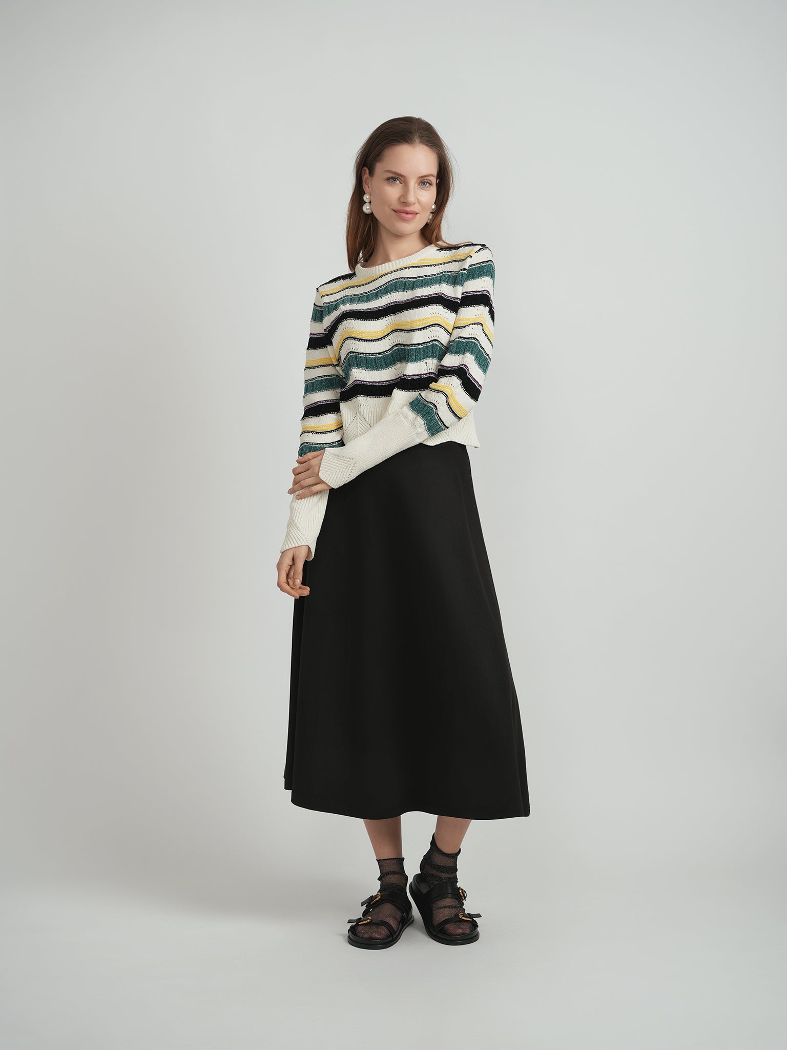 DOT CROCHET KNIT STRIPED TOP