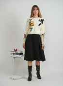 DOT CROPPED FLORAL FRINGE SWEATER