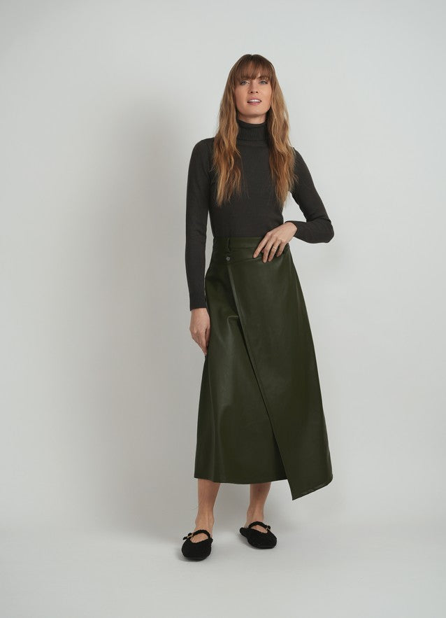 FAVES LEATHER WRAP MIDI SKIRT
