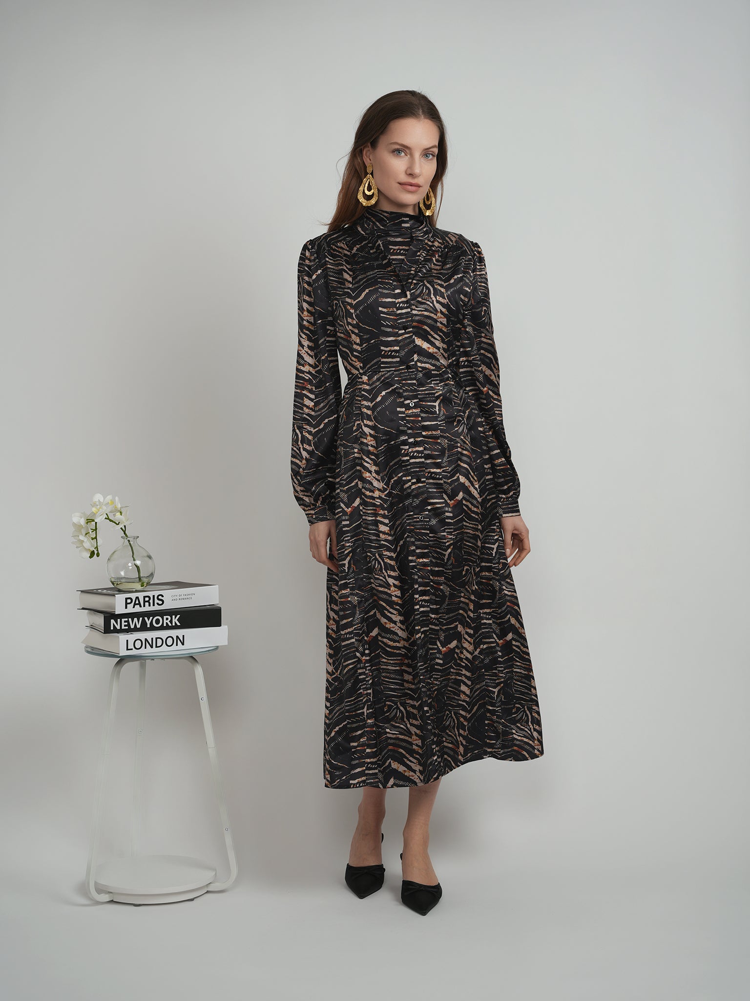 THE NORWAY CLUB PRINTED MIDI DRESS MOCK NECK (SET)