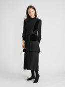 HARPER VELVET DETAILED DRESS W CENTER BUTTON AND DUAL FABRIC