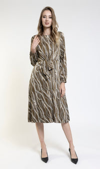 METALLIC TRACK PRINT TIE DRESS