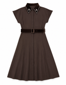 MCQUEEM GEM VELVET COLLARED BUTTON DOWN DRESS W VELVET BELT