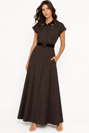 MCQUEEM GEM VELVET COLLARED BUTTON DOWN DRESS W VELVET BELT