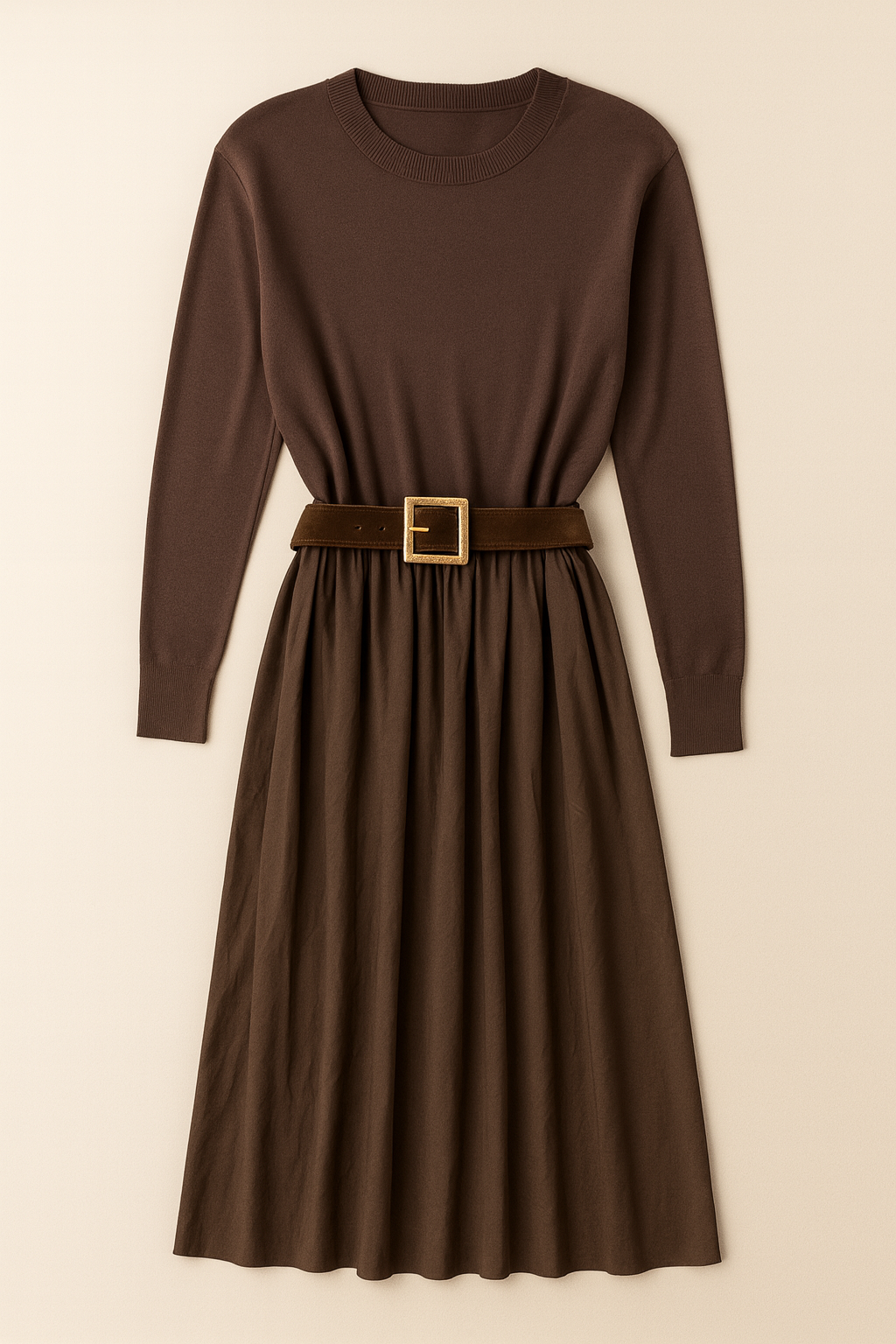 ERMANNA TWO-TONE MIDI DRESS W  BELT