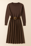 ERMANNA TWO-TONE MIDI DRESS W  BELT