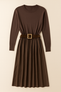 ERMANNA TWO-TONE MIDI DRESS W  BELT