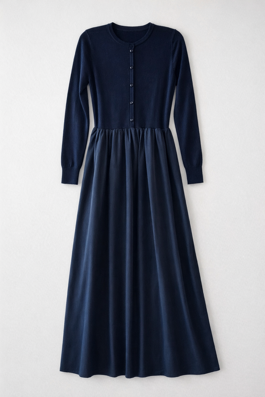 ERMANNA COMBO DRESS W BUTTONS