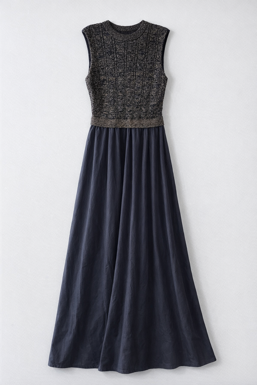 ERMANNA SLEEVELESS COMBO DRESS W GLITTER