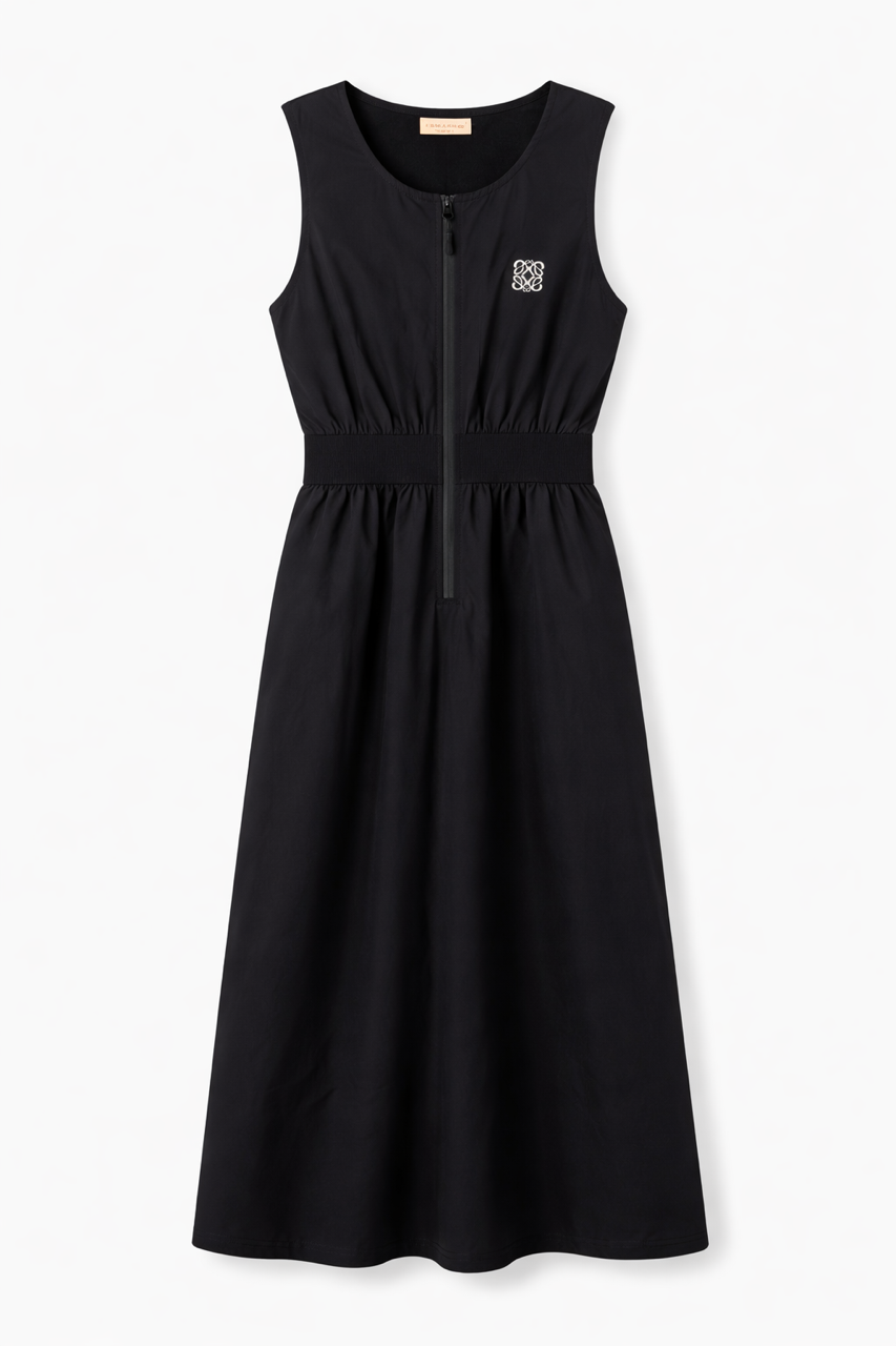 ERMANNA SLEEVLESS BLACK ZIP DRESS W SIDE POCKET