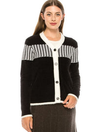 YAL NEW YORK HOUNDSTOOTH FUZZY CARDI