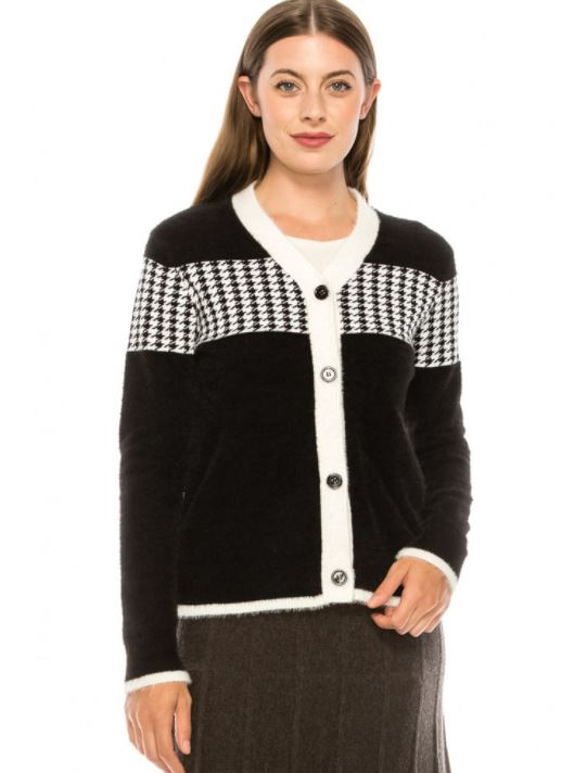YAL NEW YORK HOUNDSTOOTH FUZZY CARDI