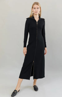 APPARALEL KNIT HIGH-NECK ZIP-UP DRESS