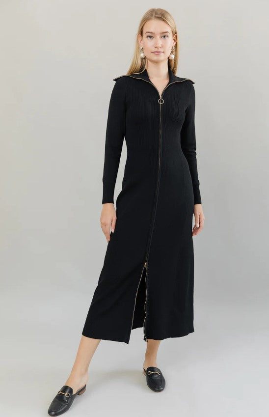 APPARALEL KNIT HIGH-NECK ZIP-UP DRESS