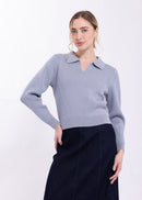 CONCEPT RIBBED POPOVER SWEATER WITH DIAGONAL LINES