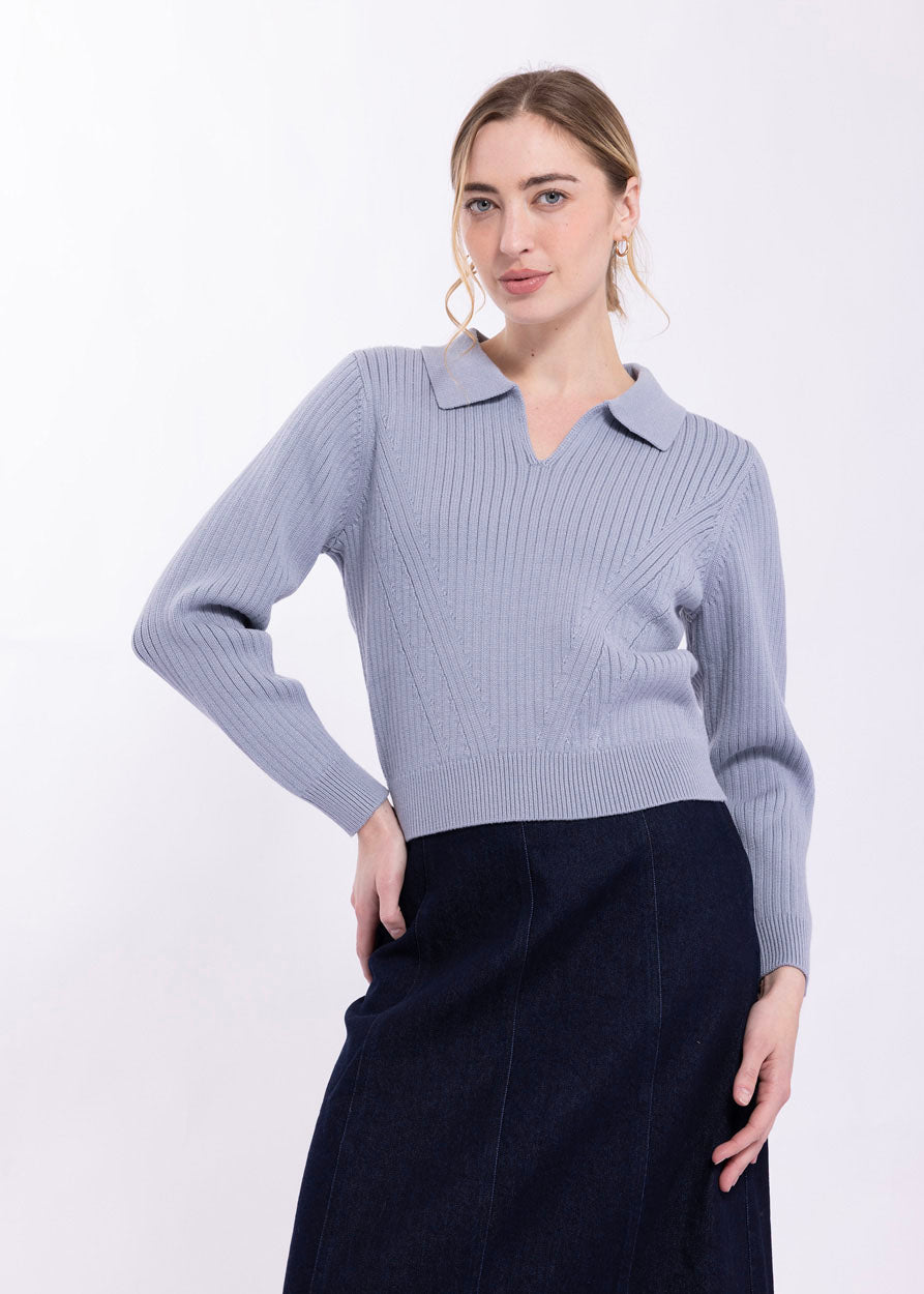 CONCEPT RIBBED POPOVER SWEATER WITH DIAGONAL LINES