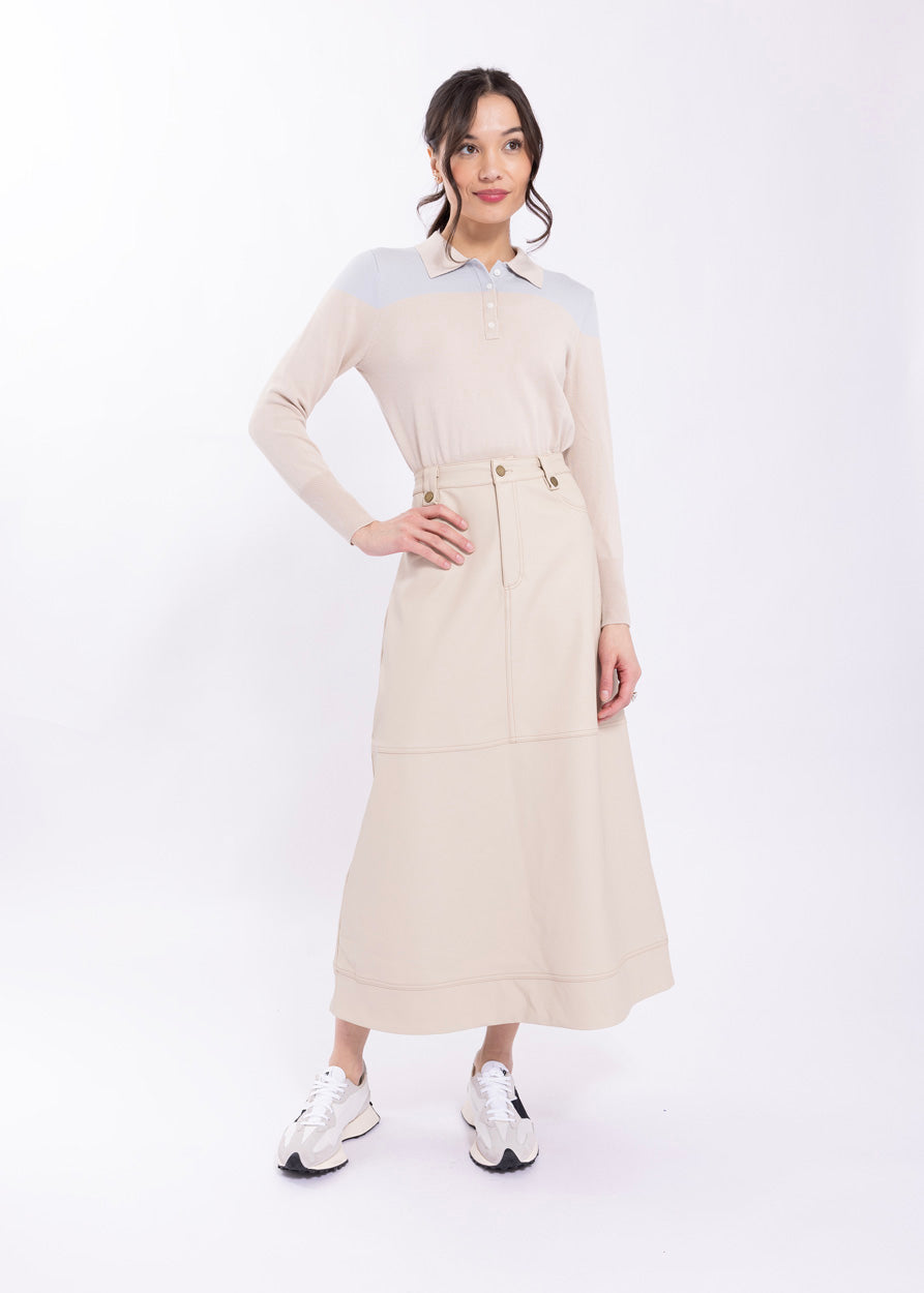 CONCEPT TOPSTITCH DETAIL MIDI SKIRT