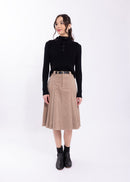 LATITUDE CORDUROY BELTED KNEE LENGTH SKIRT