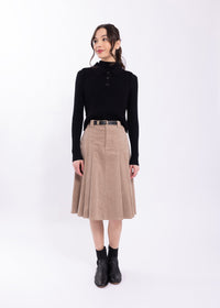 LATITUDE CORDUROY BELTED KNEE LENGTH SKIRT
