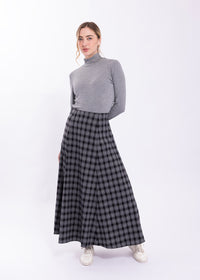 CONCEPT PLAID FLARE MIDI SKIRT